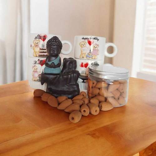 Birthday Bliss Gift Set: Ceramic Mug Set & Buddha Incense Burner SPM-289
