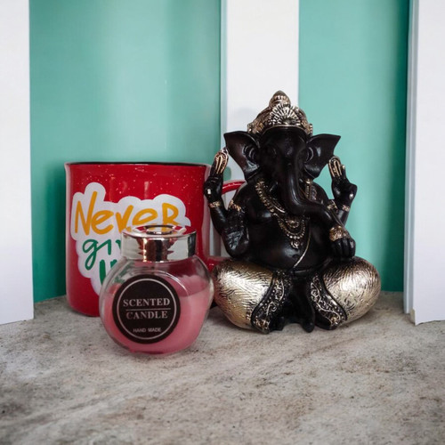 Motivation & Blessings Gift Set: Mug, Black Ganesha & Pink Candle