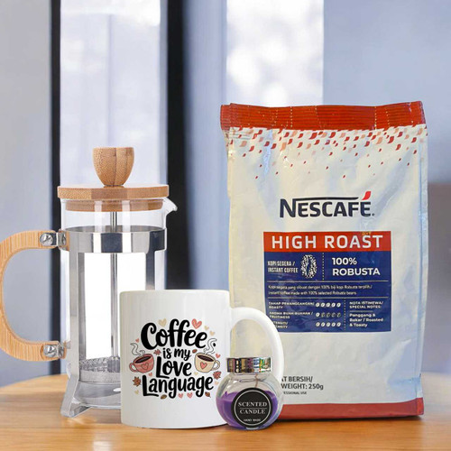 French Pot Coffee Delight Gift with Mug & Candle JNK-5534