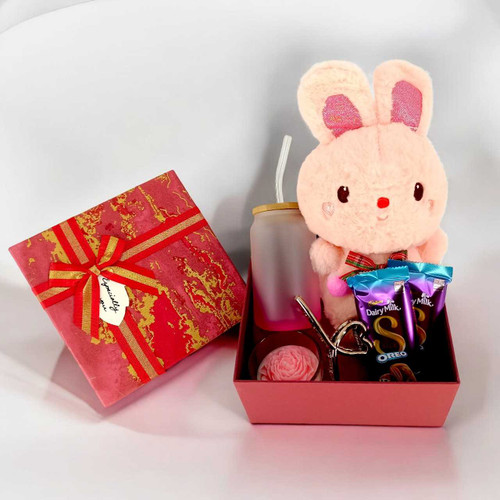 Cute Gift Box for Her with Teddy, Chocolates & Rose Candle JNK-5548