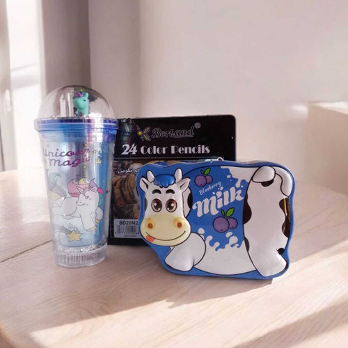 Magical Kids Gift Set: Unicorn Tumbler, Cow Coin Box With Color Pencils For Kids SK-1354