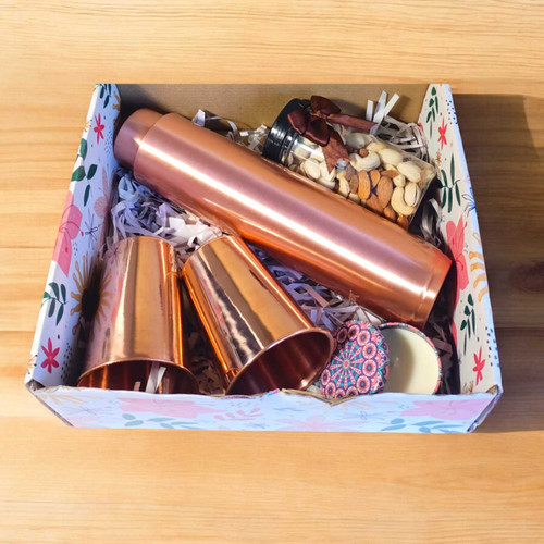 Premium Copper Bottle & Dry Nuts Gift Box JNK-5580