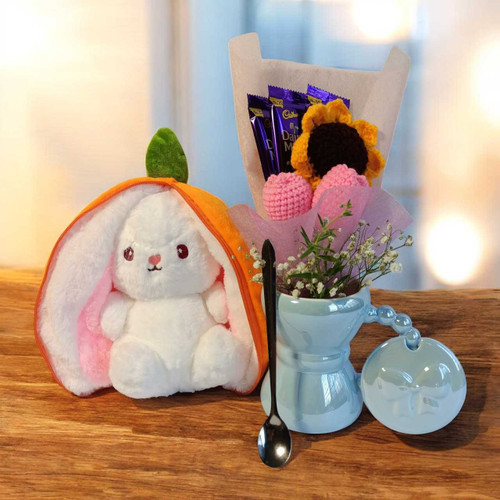 Sweet Surprise Bouquet with Ceramic Mug & Rabbit JNK-5581