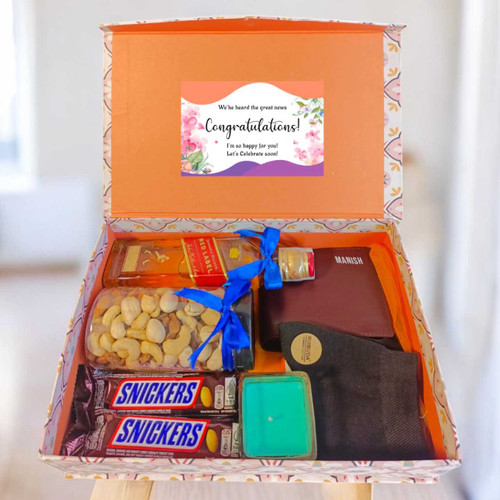 Congratulations Gift Box with Red Wine 200ml & Dry Nuts JNK-5591