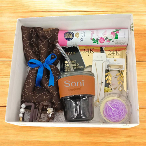 Beauty Gift Box with Cozy Shawl & Personalized Glass Sipper JNK-5592