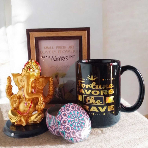 Golden Ganesha Divine Inspiration Gift Hamper with Photo Frame & Candle SK-1444