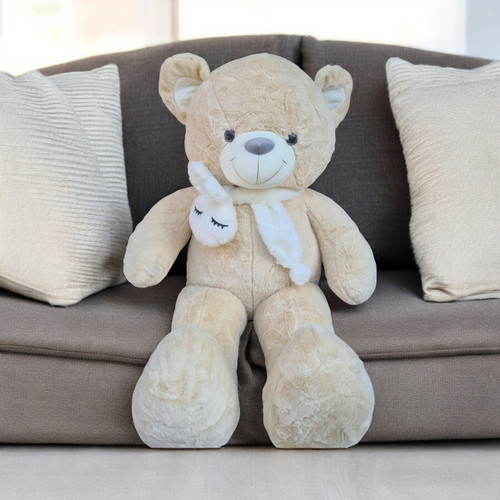 43 In. Cuddle-Size Cream Teddy with Bunny Scarf