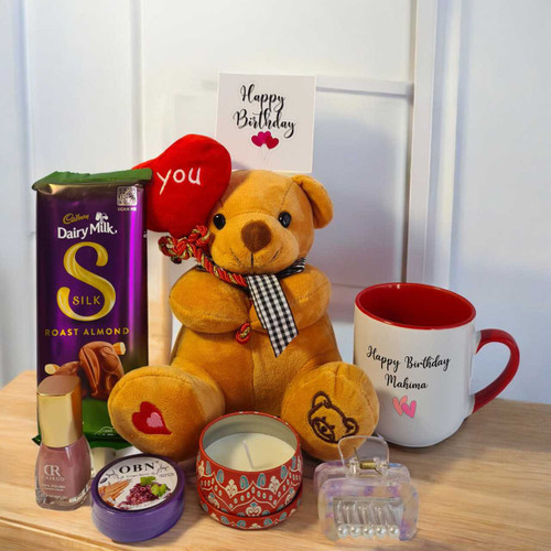 Charming Birthday Combo with Teddy, Personalized Mug & Beauty Accessories JNK-5737
