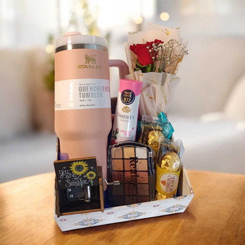 Premium Treats, Beauty & Melody Gift Hamper For Her With Rose Bouquet SK-1505