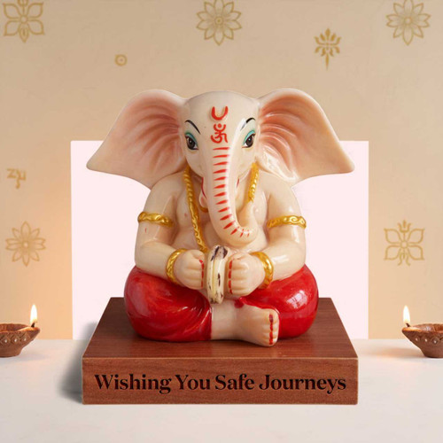 Ganesha Playing Cymbals – 3.5"on Wooden Stand| Safe Journey SPM-387