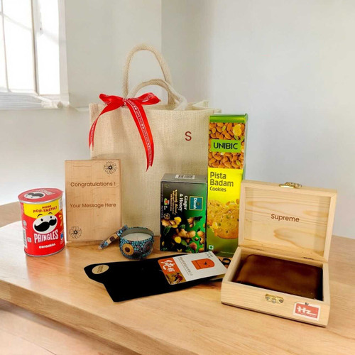 Congratulations Cozy Gift Bag with Personalized Plaque & Wallet for Him JNK-5870