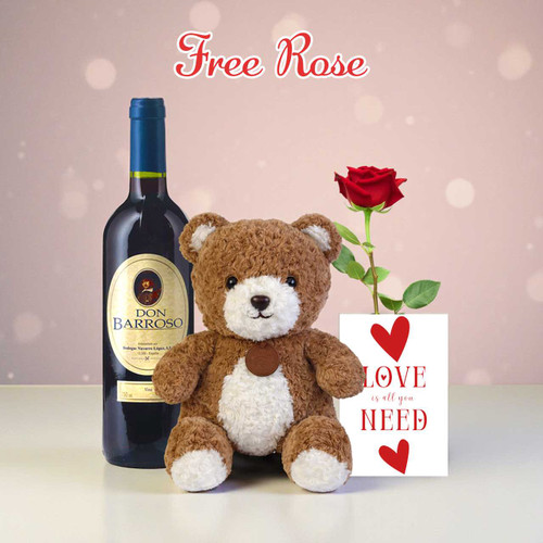 Valentine’s Day Love Hamper with Wine, Teddy & FREE Rose SPM-445