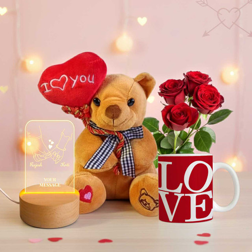 Valentine Love Glow Gift Set: Acrylic Lamp, Teddy & Ceramic Mug SPM-457