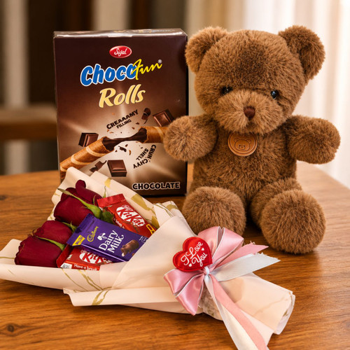 Teddy & Sweet Treats Rose Bouquet