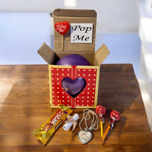 Pop Me Balloon with Chocolates, Card & Locket for Her JNK-5955