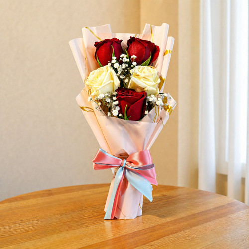 Elegant Harmony of Red & White Roses Bouquet