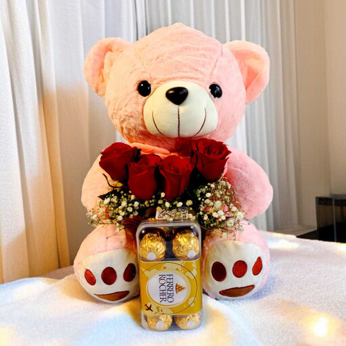 Elegant Roses, Ferrero & Pink Teddy Gift Set SPM-470