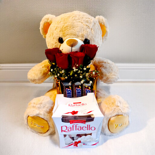 Teddy with Roses & Premium Chocolates Bouquet