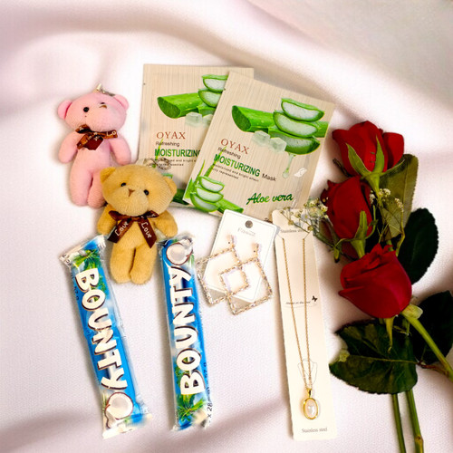 Charming Gift Combo with Teddy Keyrings & Roses for Her