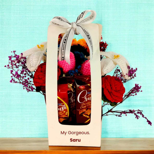 Custom Paper Holder with Crochet Flowers & Chocolates JNK-5996