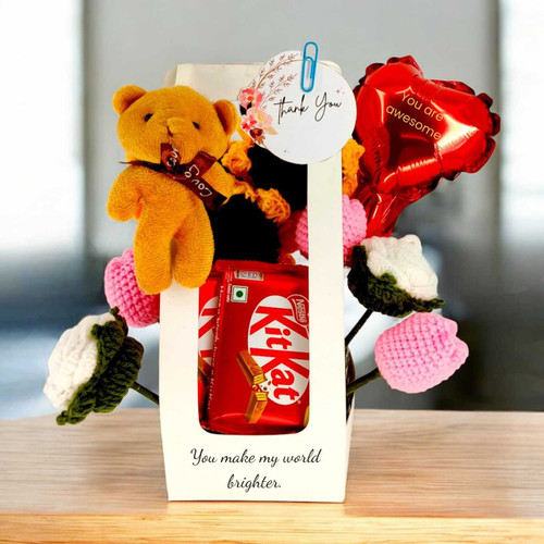 Teddy Keyring with Chocolates & Crochet Flowers JNK-6005