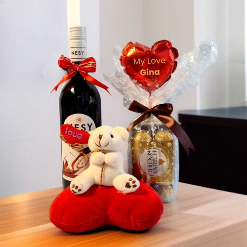 Sweetheart Gift: Teddy, Chocolates & Wine SPM-482