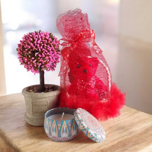 Decorative Teddy, Candle & Bonsai Plant Pot Set SPM-490