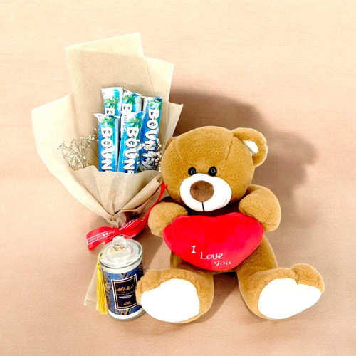 Luxury Love Hamper: Teddy, Chocolates & Candle BPL-806