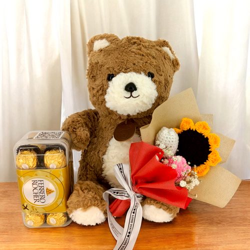 Cuddly Teddy, Chocolates & Handmade Flowers Gift Set