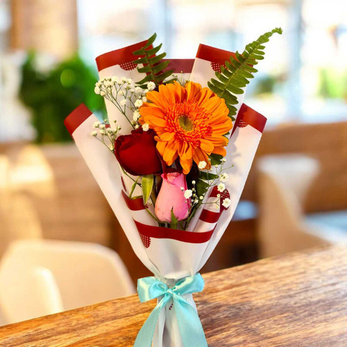 Red and Pink Rose with Gerbera Flower Bouquet JNK-6080