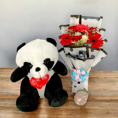 Mandala Candle with Flower Bouquet & Cute Panda Gift SK-1558