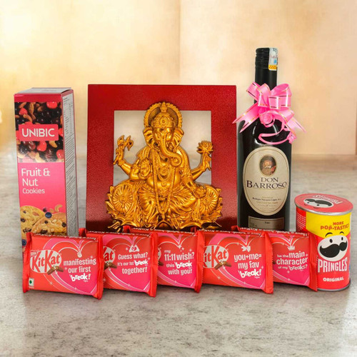 Fortune Statue, Delight Sips & Snacks Gift Hamper BPL-857