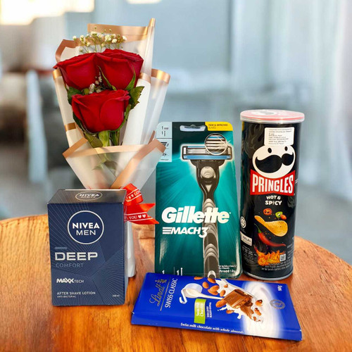 Rose Bouquet with Lindt, Pringles & Gillette Combo JNK-6285