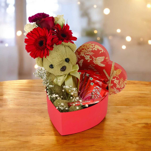 Teddy with Chocolates & Flowers Box JNK-6293