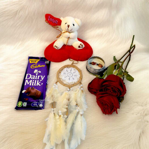 Romantic Dreamcatcher & Teddy Hamper with Roses, Chocolate & Candle BPL-862