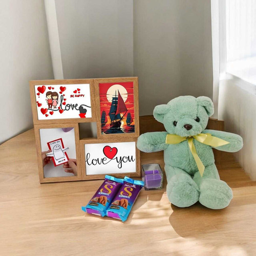 Cozy Gift Hamper with Personalized Frame, Teddy & Sweets with Scented Candle SK-1576