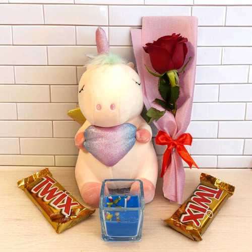 Heartfelt Romantic Gift Hamper with Plush, Chocolate & Candle SK-1577