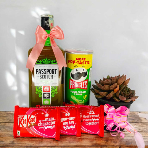Succulent Plant with Snacks & Whisky Delight JNK-6136