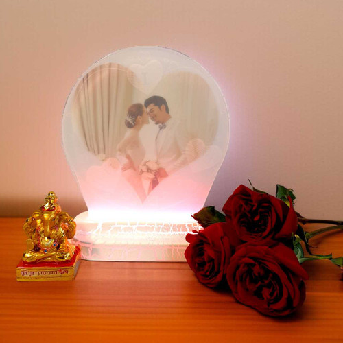 LED Photo Frame with Ganesh Statue & Rose Bouquet JNK-6139