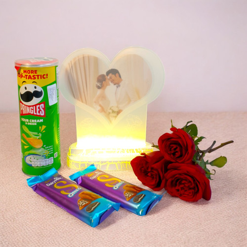 Romantic Glow Gift: LED Photo Frame, Roses & Treats JNK-6142