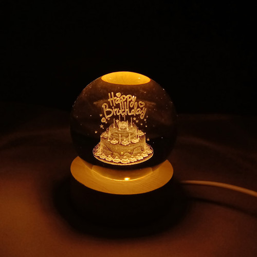 Custom Name Engraved Happy Birthday LED Crystal Ball Lamp