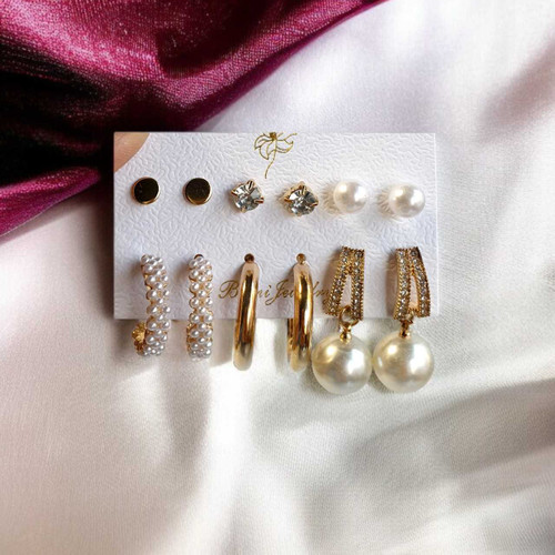 Elegant 6-Piece Assorted Earring Set – Hoops, Studs & Drops JR-327