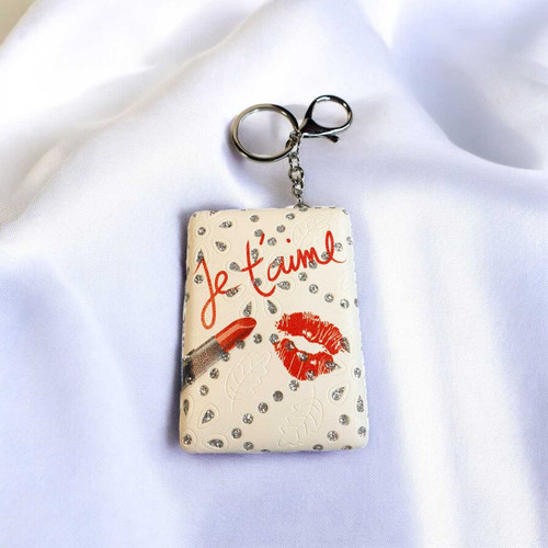 Cute White “Je T’aime” Keychain with Double-Sided Mirror MR-25