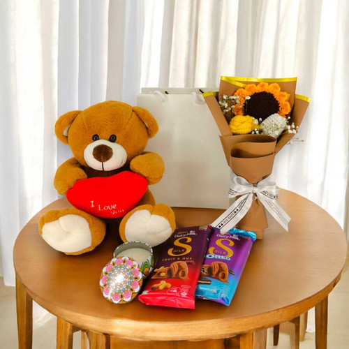 Charming Gift Combo with Teddy & Crochet Bouquet JNK-6309