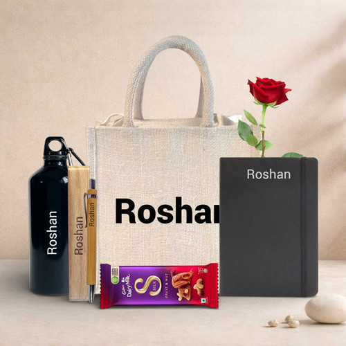 Personalised Gift Hamper with Pen, Diary, Chocolate, Bottle & Rose for Him SK-1603