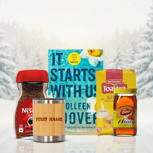 Winter Gift Set With Personalized Bamboo Mug, Cozy Treats and Warm Beverages for Loved Ones