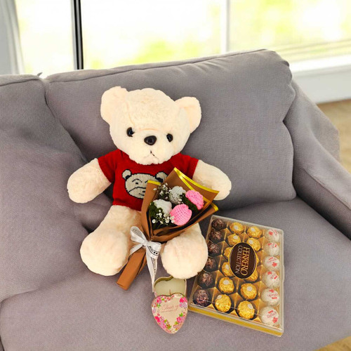 Premium Love Gift Combo with Plush, Sweets & Crochet Flowers Bouquet SK-1632