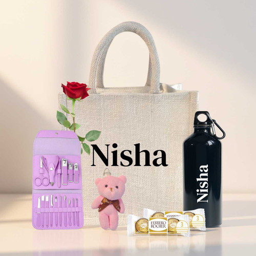 Elegant Personalized Gift Hamper With Beauty Kit, Teddy & Rose SK-1648