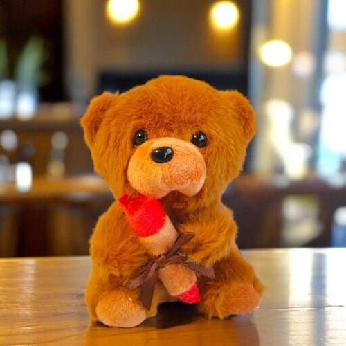 4 In. Adorable Plush Teddy Bear Keychain Holding Roses VT-1351