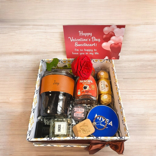 Valentine's Day Gift Box with Personalized Glass Sipper & Keyring